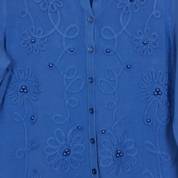 Charter Club Vtg Y2K Knit Cardigan Sweater Small Soutache Trim Baubles Blue - Picture 4 of 9